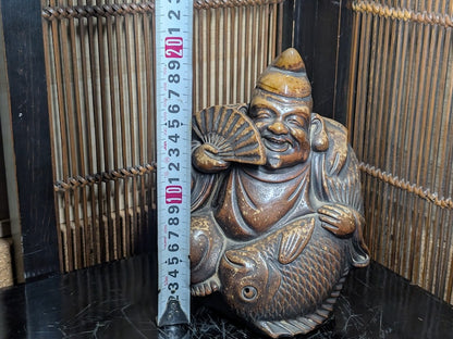 Rare Bizen Yaki Ebisu Figurine 1940s Japanese Unglazed Pottery Statue