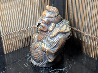 Rare Bizen Yaki Ebisu Figurine 1940s Japanese Unglazed Pottery Statue