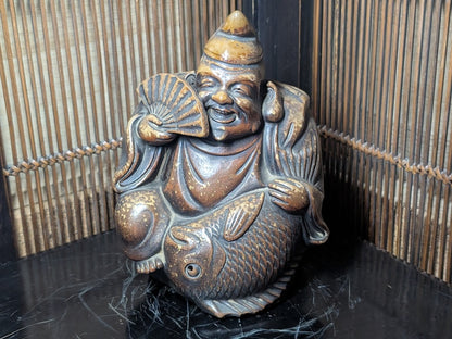 Rare Bizen Yaki Ebisu Figurine 1940s Japanese Unglazed Pottery Statue