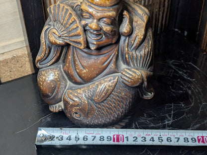 Rare Bizen Yaki Ebisu Figurine 1940s Japanese Unglazed Pottery Statue