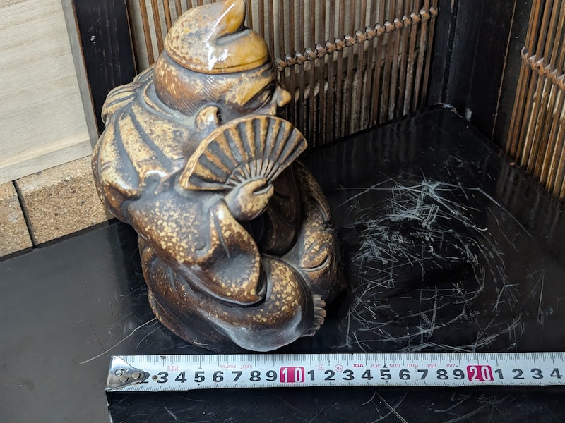Rare Bizen Yaki Ebisu Figurine 1940s Japanese Unglazed Pottery Statue