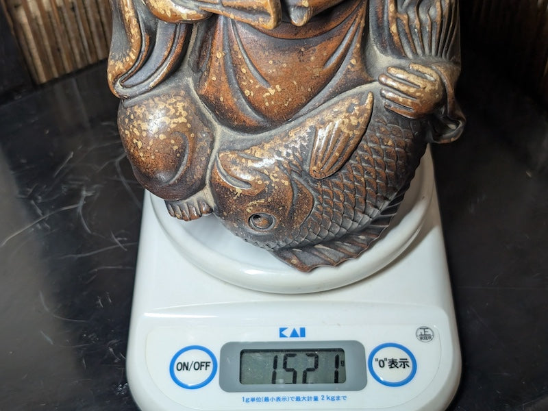 Rare Bizen Yaki Ebisu Figurine 1940s Japanese Unglazed Pottery Statue