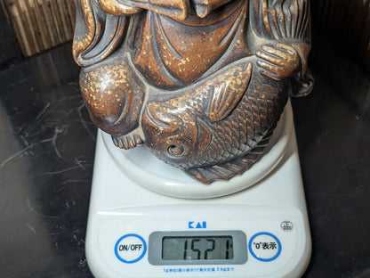 Rare Bizen Yaki Ebisu Figurine 1940s Japanese Unglazed Pottery Statue