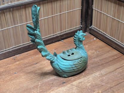 Rare Japanese Phoenix Incense Burner Steel Koro Tokonoma Decor Antique