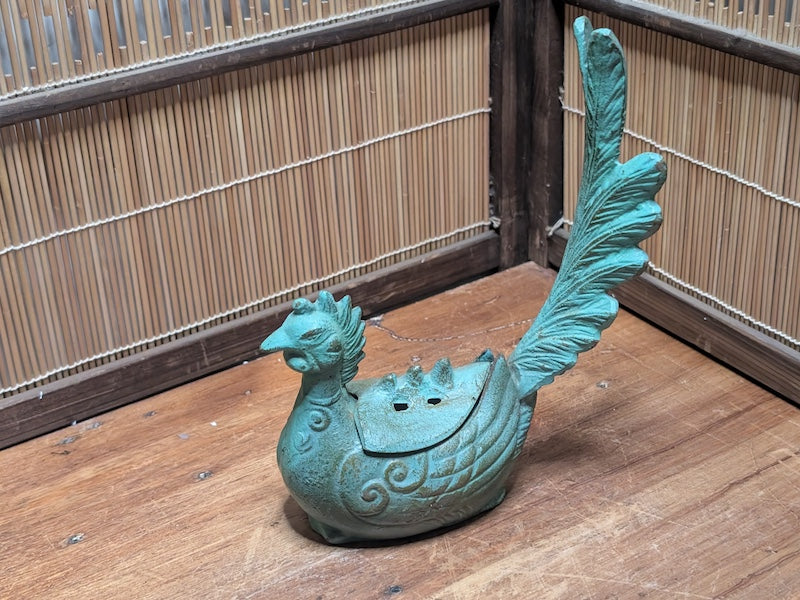 Rare Japanese Phoenix Incense Burner Steel Koro Tokonoma Decor Antique