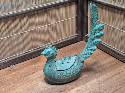 Rare Japanese Phoenix Incense Burner Steel Koro Tokonoma Decor Antique