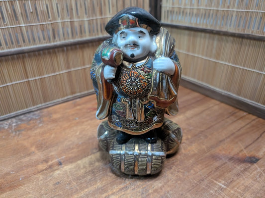 Japanese Vintage Daikoku Porcelain Statue Kamotsuru Sake Barware Decor