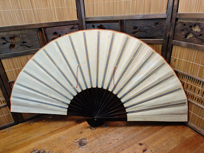 Rare 1940s Japanese Washi Paper Wall Fan Signed Art with Original Box