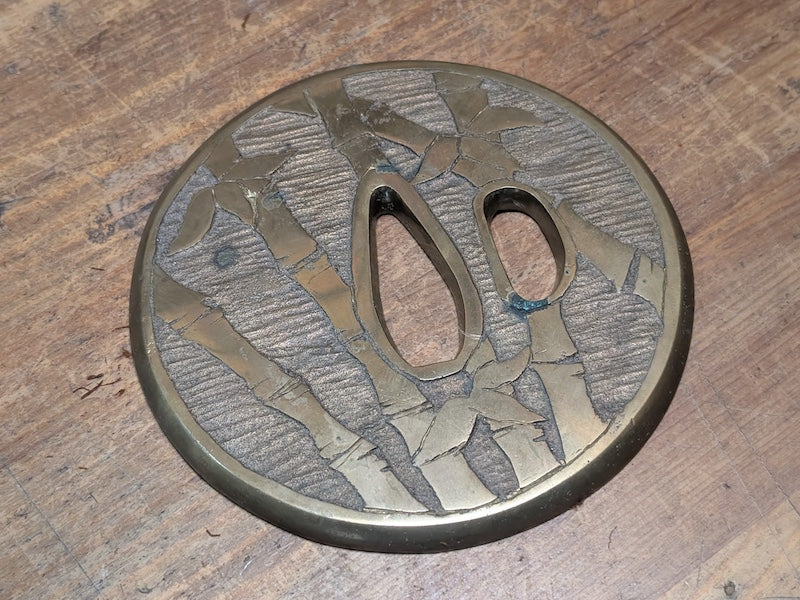 Vintage Japanese Tsuba 1949 Bamboo Design Sword Guard Brass Copper Art