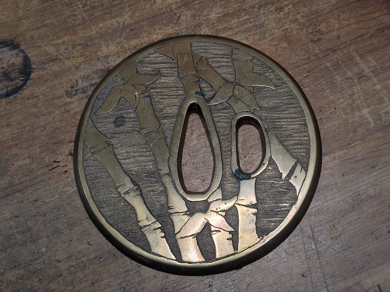 Vintage Japanese Tsuba 1949 Bamboo Design Sword Guard Brass Copper Art