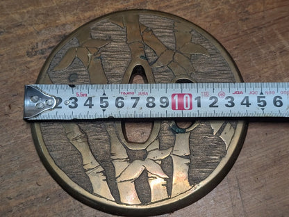 Vintage Japanese Tsuba 1949 Bamboo Design Sword Guard Brass Copper Art