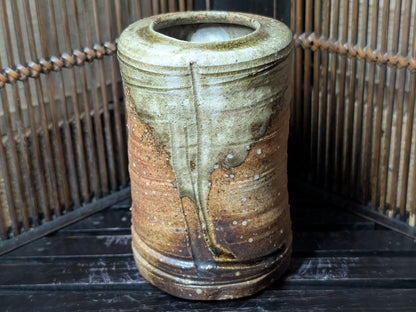 1950s Bizen Yaki Vase with 1940s Aluminum Flowers Japanese Vintage Art Set