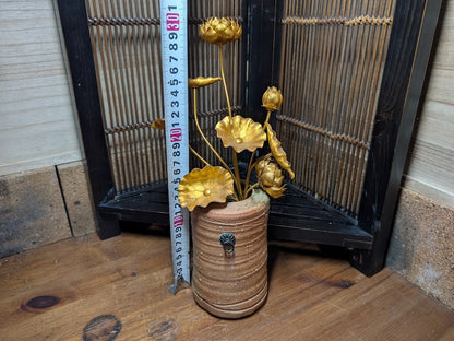 1950s Bizen Yaki Vase with 1940s Aluminum Flowers Japanese Vintage Art Set