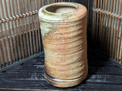 1950s Bizen Yaki Vase with 1940s Aluminum Flowers Japanese Vintage Art Set