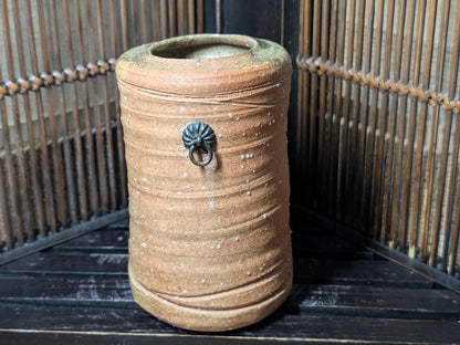 1950s Bizen Yaki Vase with 1940s Aluminum Flowers Japanese Vintage Art Set