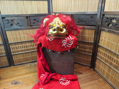 Rare Japanese Antique Shishi Mai Wooden Lion Mask w/Original Box