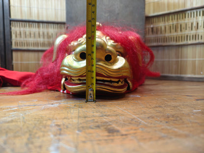 Rare Japanese Antique Shishi Mai Wooden Lion Mask w/Original Box