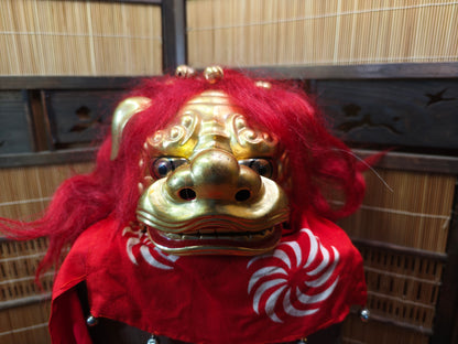 Rare Japanese Antique Shishi Mai Wooden Lion Mask w/Original Box