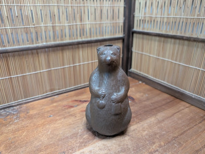 Rare 1950s Japanese Bizen Ware Tanuki Vase Ikebana Folk Art Sculpture