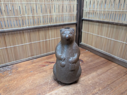 Rare 1950s Japanese Bizen Ware Tanuki Vase Ikebana Folk Art Sculpture