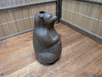 Rare 1950s Japanese Bizen Ware Tanuki Vase Ikebana Folk Art Sculpture