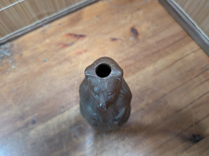 Rare 1950s Japanese Bizen Ware Tanuki Vase Ikebana Folk Art Sculpture