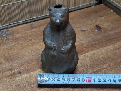 Rare 1950s Japanese Bizen Ware Tanuki Vase Ikebana Folk Art Sculpture