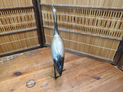 Rare Japanese Brass Crane Tsuru Statue Hand Painted Zen Decor Art
