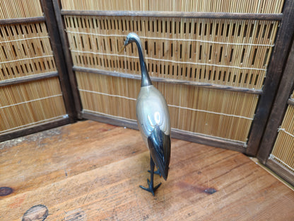Rare Japanese Brass Crane Tsuru Statue Hand Painted Zen Decor Art
