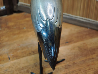 Rare Japanese Brass Crane Tsuru Statue Hand Painted Zen Decor Art
