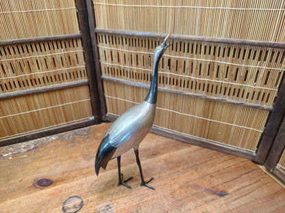 Rare Japanese Brass Crane Tsuru Statue Hand Painted Zen Decor Art