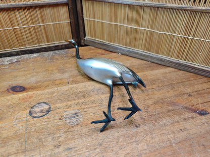 Rare Japanese Brass Crane Tsuru Statue Hand Painted Zen Decor Art