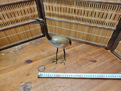 Rare Japanese Brass Crane Tsuru Statue Hand Painted Zen Decor Art