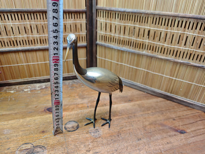 Rare Japanese Brass Crane Tsuru Statue Hand Painted Zen Decor Art