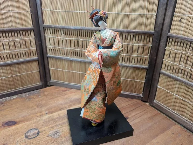 Rare 1950s Japanese Geisha Doll Tin Wire & Wood Figure Silk Kimono Auction Japan