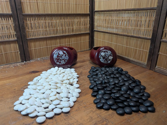 Japanese Go Game Set Shell Slate Stones Sakura Bowls Antique Japan