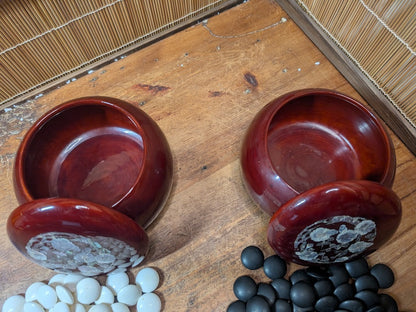 Japanese Go Game Set Shell Slate Stones Sakura Bowls Antique Japan