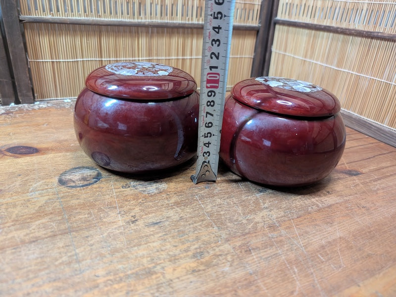 Japanese Go Game Set Shell Slate Stones Sakura Bowls Antique Japan