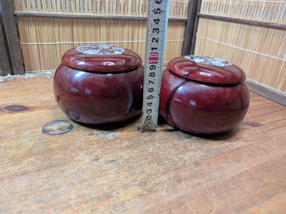 Japanese Go Game Set Shell Slate Stones Sakura Bowls Antique Japan