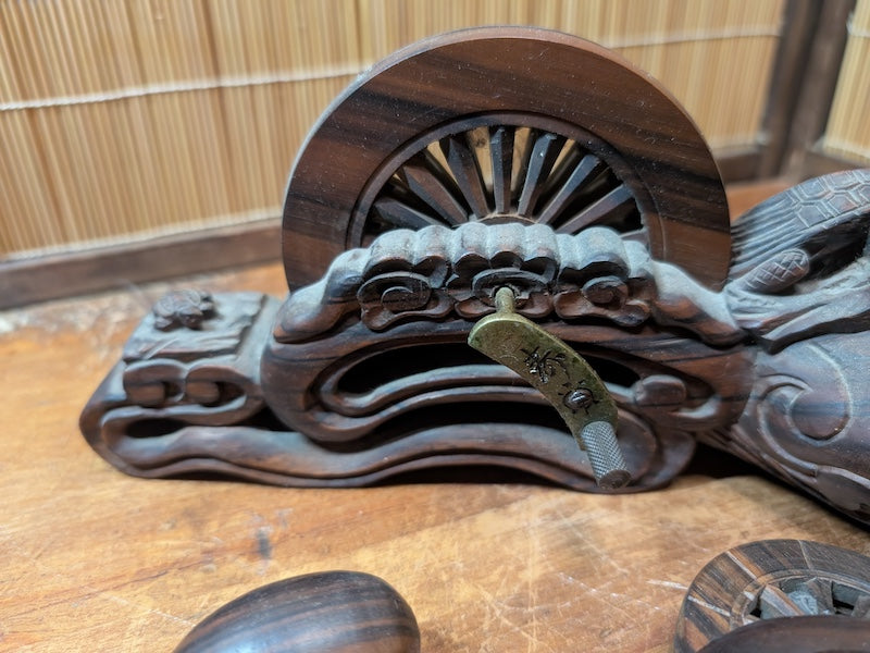 Vintage Japanese Kokutan Ebony Calligraphy Ink Tray Flower Vase