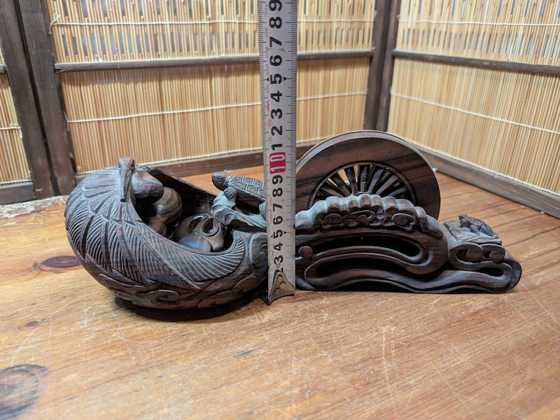 Vintage Japanese Kokutan Ebony Calligraphy Ink Tray Flower Vase