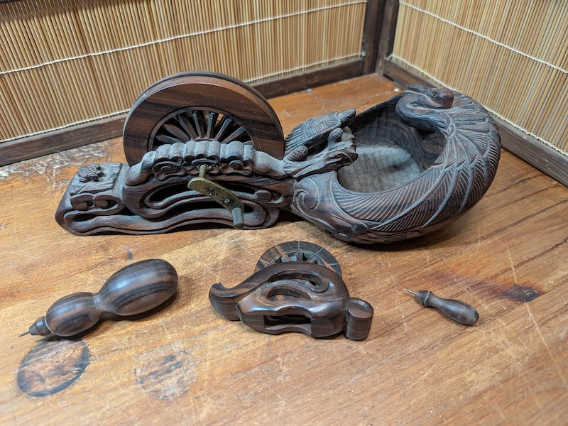 Vintage Japanese Kokutan Ebony Calligraphy Ink Tray Flower Vase