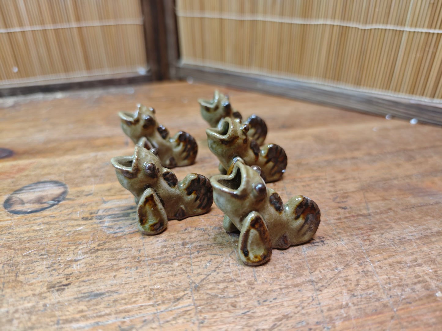 Rare Japanese Koi Fish Chopstick Rests Set Vintage Pottery Hashioki