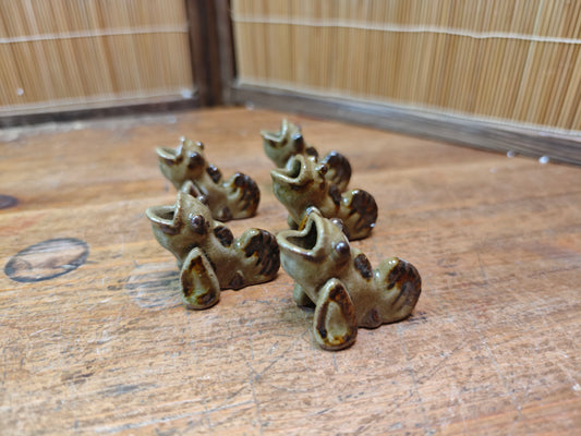 Rare Japanese Koi Fish Chopstick Rests Set Vintage Pottery Hashioki