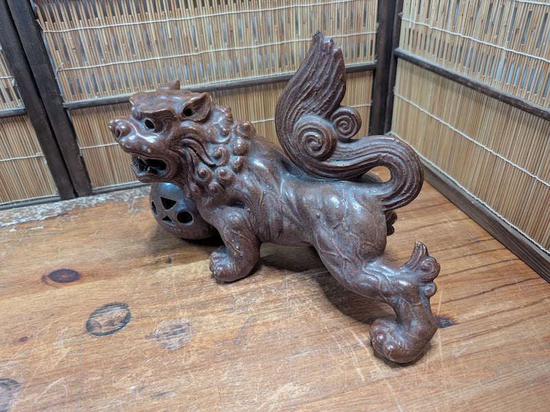 1950s Shigaraki Shishi Lion Statue Japanese Foo Dog Pottery Guardian Rare