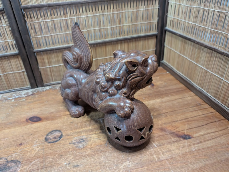 1950s Shigaraki Shishi Lion Statue Japanese Foo Dog Pottery Guardian Rare