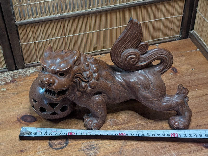 1950s Shigaraki Shishi Lion Statue Japanese Foo Dog Pottery Guardian Rare