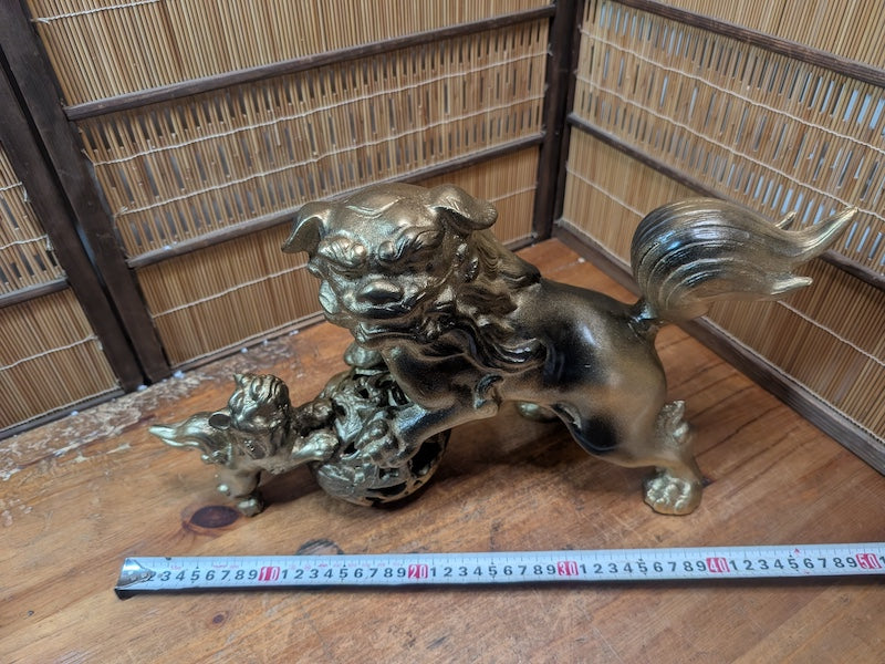 Rare 1950s Japanese Steel Komainu Shisa Guardian Lion Statue 5KG Shrine Art