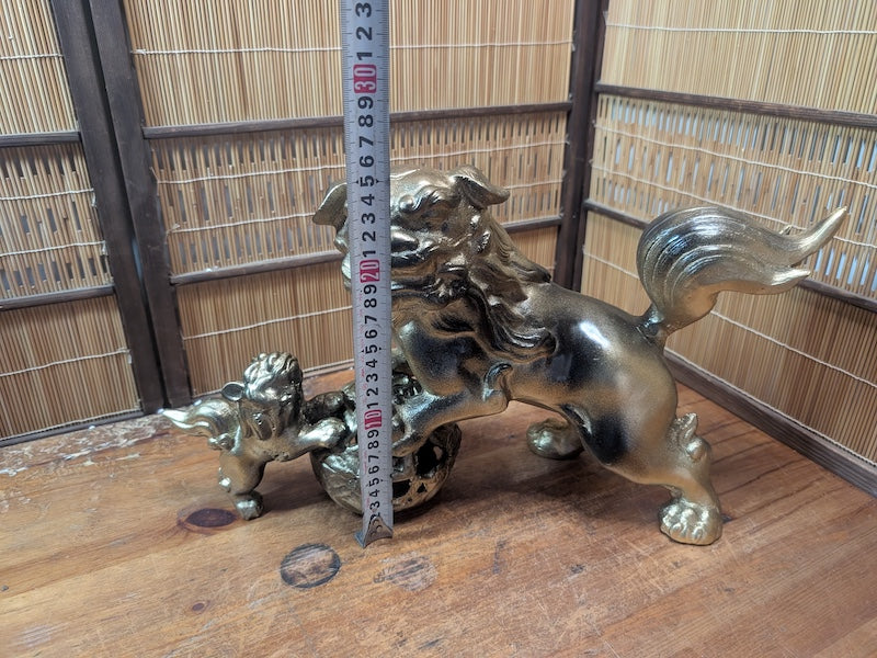 Rare 1950s Japanese Steel Komainu Shisa Guardian Lion Statue 5KG Shrine Art
