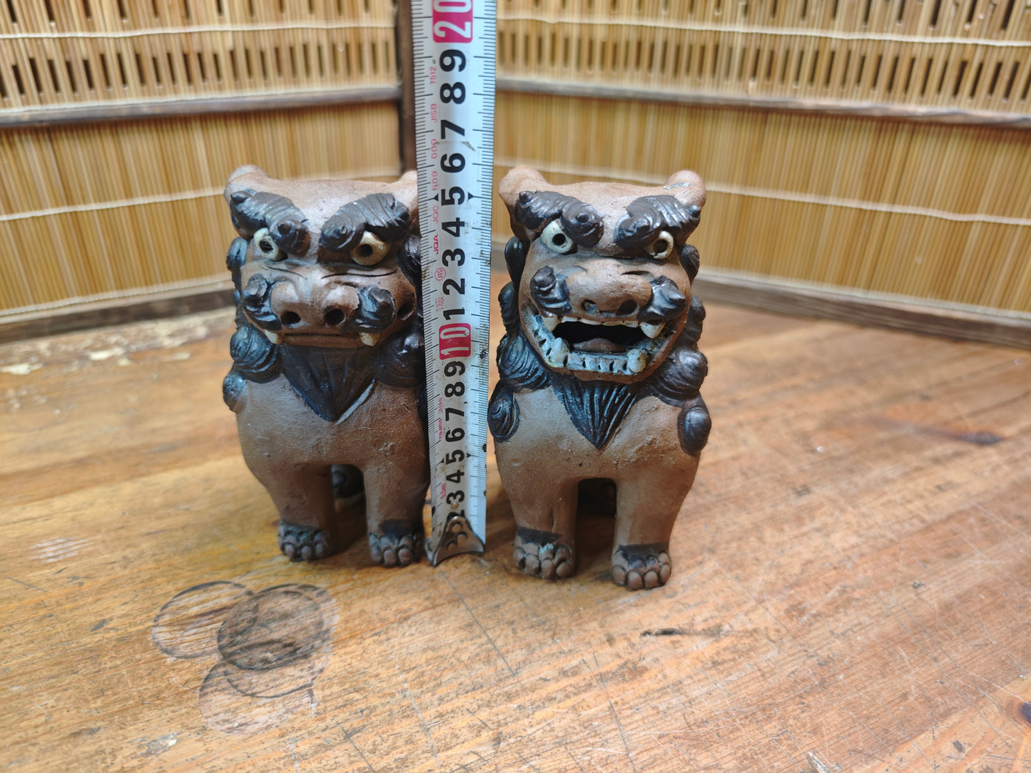 Rare 1950s Okinawa Shisa Pair Red Clay Guardian Lions Folk Art Japan